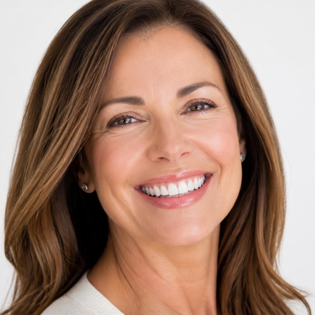 Woman smiling confidently with healthy white teeth and gums